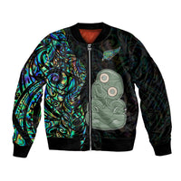 New Zealand Bomber Jacket Silver Fern and Hei Tiki with Papua Shell Maori Tribal LT03 Unisex Black - Polynesian Pride