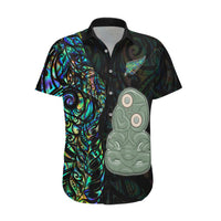 New Zealand Hawaiian Shirt Silver Fern and Hei Tiki with Papua Shell Maori Tribal LT03 Black - Polynesian Pride