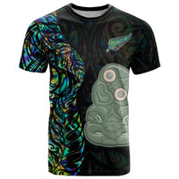 New Zealand T Shirt Silver Fern and Hei Tiki with Papua Shell Maori Tribal LT03 Black - Polynesian Pride