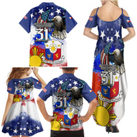 Filipino American History Month Family Matching Summer Maxi Dress and Hawaiian Shirt Filipino Coat Of Arms and American Eagle Splash Style LT03 - Polynesian Pride