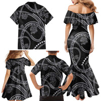 Hawaiian Kakau Art and Hisbiscus Tattoo Family Matching Mermaid Dress and Hawaiian Shirt Tribal Pattern-Silver Style LT03 - Polynesian Pride