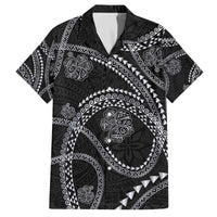 Hawaiian Kakau Art and Hisbiscus Tattoo Family Matching Off The Shoulder Long Sleeve Dress and Hawaiian Shirt Tribal Pattern-Silver Style - Polynesian Pride