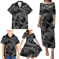 Hawaiian Kakau Art and Hisbiscus Tattoo Family Matching Puletasi and Hawaiian Shirt Tribal Pattern-Silver Style LT03 - Polynesian Pride