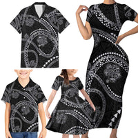 Hawaiian Kakau Art and Hisbiscus Tattoo Family Matching Short Sleeve Bodycon Dress and Hawaiian Shirt Tribal Pattern-Silver Style LT03 - Polynesian Pride