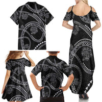Hawaiian Kakau Art and Hisbiscus Tattoo Family Matching Summer Maxi Dress and Hawaiian Shirt Tribal Pattern-Silver Style LT03 - Polynesian Pride