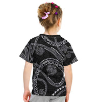 Hawaiian Kakau Art and Hisbiscus Tattoo Kid T Shirt Tribal Pattern-Silver Style LT03 - Polynesian Pride