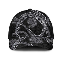 Hawaiian Kakau Art and Hisbiscus Tattoo Mesh Trucker Cap Tribal Pattern-Silver Style - Polynesian Pride