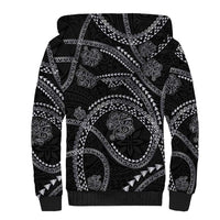 Hawaiian Kakau Art and Hisbiscus Tattoo Sherpa Hoodie Tribal Pattern-Silver Style - Polynesian Pride