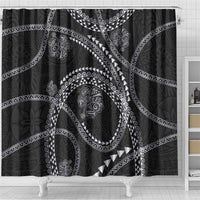Hawaiian Kakau Art and Hisbiscus Tattoo Shower Curtain Tribal Pattern-Silver Style LT03 - Polynesian Pride