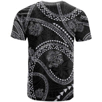 Hawaiian Kakau Art and Hisbiscus Tattoo T Shirt Tribal Pattern-Silver Style - Polynesian Pride