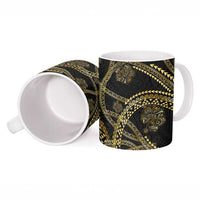 Hawaiian Kakau Art and Hisbiscus Tattoo Ceramic Mug Tribal Pattern-Gold Style - Polynesian Pride