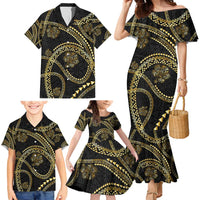 Hawaiian Kakau Art and Hisbiscus Tattoo Family Matching Mermaid Dress and Hawaiian Shirt Tribal Pattern-Gold Style LT03 - Polynesian Pride