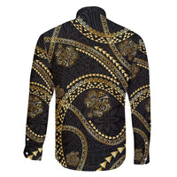 Hawaiian Kakau Art and Hisbiscus Tattoo Family Matching Summer Maxi Dress and Hawaiian Shirt Tribal Pattern-Gold Style LT03 - Polynesian Pride