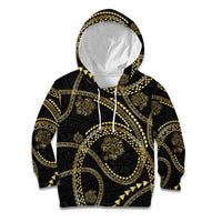 Hawaiian Kakau Art and Hisbiscus Tattoo Kid Hoodie Tribal Pattern-Gold Style - Polynesian Pride