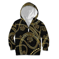 Hawaiian Kakau Art and Hisbiscus Tattoo Kid Hoodie Tribal Pattern-Gold Style - Polynesian Pride