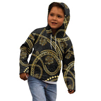 Hawaiian Kakau Art and Hisbiscus Tattoo Kid Hoodie Tribal Pattern-Gold Style - Polynesian Pride
