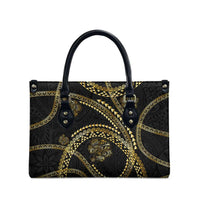 Hawaiian Kakau Art and Hisbiscus Tattoo Leather Bag Tribal Pattern-Gold Style - Polynesian Pride