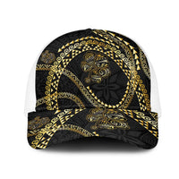Hawaiian Kakau Art and Hisbiscus Tattoo Mesh Trucker Cap Tribal Pattern-Gold Style - Polynesian Pride