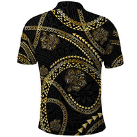 Hawaiian Kakau Art and Hisbiscus Tattoo Polo Shirt Tribal Pattern-Gold Style - Polynesian Pride