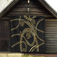 Hawaiian Kakau Art and Hisbiscus Tattoo Quilt Tribal Pattern-Gold Style - Polynesian Pride