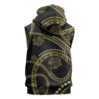 Hawaiian Kakau Art and Hisbiscus Tattoo Sleeveless Hoodie Tribal Pattern-Gold Style LT03 - Polynesian Pride