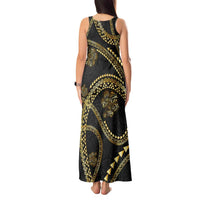 Hawaiian Kakau Art and Hisbiscus Tattoo Tank Maxi Dress Tribal Pattern-Gold Style - Polynesian Pride