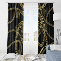 Hawaiian Kakau Art and Hisbiscus Tattoo Window Curtain Tribal Pattern-Gold Style - Polynesian Pride