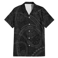 Hawaiian Kakau Art and Hisbiscus Tattoo Family Matching Mermaid Dress and Hawaiian Shirt Tribal Pattern-Black Gradient Style LT03 Dad's Shirt - Short Sleeve Black - Polynesian Pride
