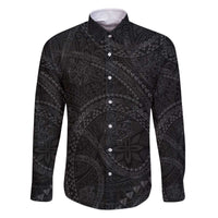 Hawaiian Kakau Art and Hisbiscus Tattoo Family Matching Off The Shoulder Long Sleeve Dress and Hawaiian Shirt Tribal Pattern-Black Gradient Style - Polynesian Pride