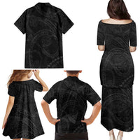 Hawaiian Kakau Art and Hisbiscus Tattoo Family Matching Puletasi and Hawaiian Shirt Tribal Pattern-Black Gradient Style - Polynesian Pride