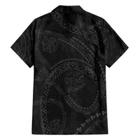 Hawaiian Kakau Art and Hisbiscus Tattoo Family Matching Summer Maxi Dress and Hawaiian Shirt Tribal Pattern-Black Gradient Style LT03 - Polynesian Pride