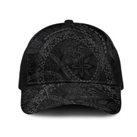 Hawaiian Kakau Art and Hisbiscus Tattoo Mesh Trucker Cap Tribal Pattern-Black Gradient Style - Polynesian Pride