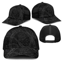 Hawaiian Kakau Art and Hisbiscus Tattoo Mesh Trucker Cap Tribal Pattern-Black Gradient Style - Polynesian Pride