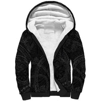 Hawaiian Kakau Art and Hisbiscus Tattoo Sherpa Hoodie Tribal Pattern-Black Gradient Style - Polynesian Pride