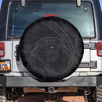 Hawaiian Kakau Art and Hisbiscus Tattoo Spare Tire Cover Tribal Pattern-Black Gradient Style - Polynesian Pride