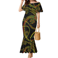 Hawaiian Kakau Art and Hisbiscus Tattoo Family Matching Mermaid Dress and Hawaiian Shirt Tribal Pattern-Reggae Style LT03 Mom's Dress Black - Polynesian Pride