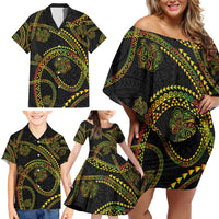 Hawaiian Kakau Art and Hisbiscus Tattoo Family Matching Off Shoulder Short Dress and Hawaiian Shirt Tribal Pattern-Reggae Style LT03 - Polynesian Pride