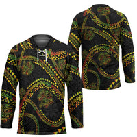 Hawaiian Kakau Art and Hisbiscus Tattoo Hockey Jersey Tribal Pattern-Reggae Style - Polynesian Pride