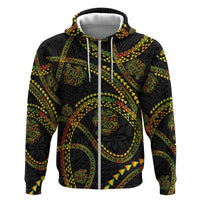 Hawaiian Kakau Art and Hisbiscus Tattoo Hoodie Tribal Pattern-Reggae Style - Polynesian Pride