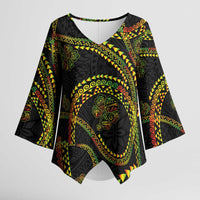 Hawaiian Kakau Art and Hisbiscus Tattoo Kimono Sleeve Blouse Tribal Pattern-Reggae Style - Polynesian Pride