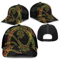 Hawaiian Kakau Art and Hisbiscus Tattoo Mesh Trucker Cap Tribal Pattern-Reggae Style - Polynesian Pride