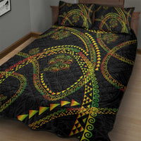 Hawaiian Kakau Art and Hisbiscus Tattoo Quilt Bed Set Tribal Pattern-Reggae Style - Polynesian Pride