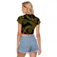 Hawaiian Kakau Art and Hisbiscus Tattoo Raglan Cropped T Shirt Tribal Pattern-Reggae Style - Polynesian Pride