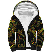 Hawaiian Kakau Art and Hisbiscus Tattoo Sherpa Hoodie Tribal Pattern-Reggae Style - Polynesian Pride