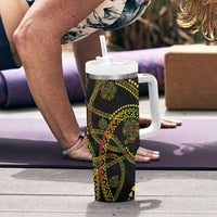 Hawaiian Kakau Art and Hisbiscus Tattoo Tumbler With Handle Tribal Pattern-Reggae Style - Polynesian Pride