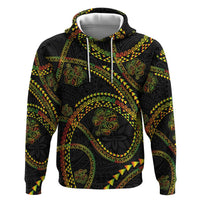 Hawaiian Kakau Art and Hisbiscus Tattoo Zip Hoodie Tribal Pattern-Reggae Style - Polynesian Pride