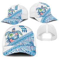 Hawaiian Abstract Sea Turtle Baseball Net Cap Polynesian Tapa Art and Kakau Tattoo White WaterColor - Polynesian Pride