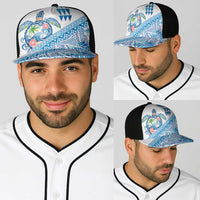 Hawaiian Abstract Sea Turtle Baseball Net Cap Polynesian Tapa Art and Kakau Tattoo White WaterColor - Polynesian Pride