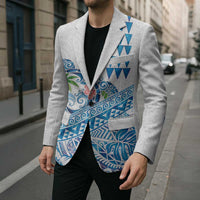 Hawaiian Abstract Sea Turtle Blazer Polynesian Tapa Art and Kakau Tattoo White WaterColor - Polynesian Pride