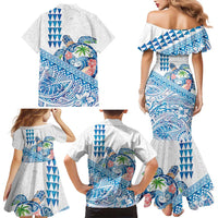 Hawaiian Abstract Sea Turtle Family Matching Mermaid Dress and Hawaiian Shirt Polynesian Tapa Art and Kakau Tattoo White WaterColor - Polynesian Pride